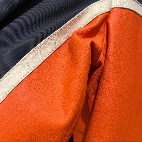 Vintage Y2K Biker Racer Jacket โ Genuine Pig Nappa Leather - orange navy Large - Picture 11 of 16